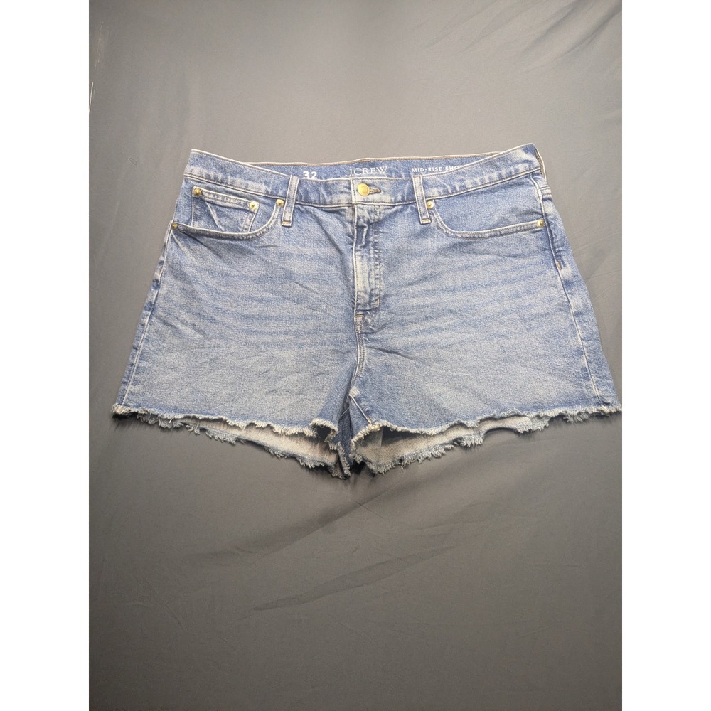 J.Crew Womens Mid-Rise Denim Shorts Size 32 Blue Medium Wash Frayed Raw Hem